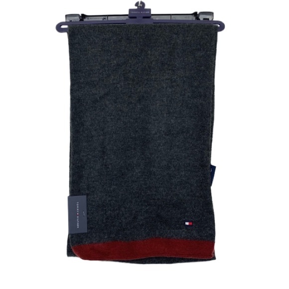Tommy Hilfiger Dark Gray With Maroon Stripe Preppy Men’s Scarf Fall Winter Nwt - Picture 1 of 11
